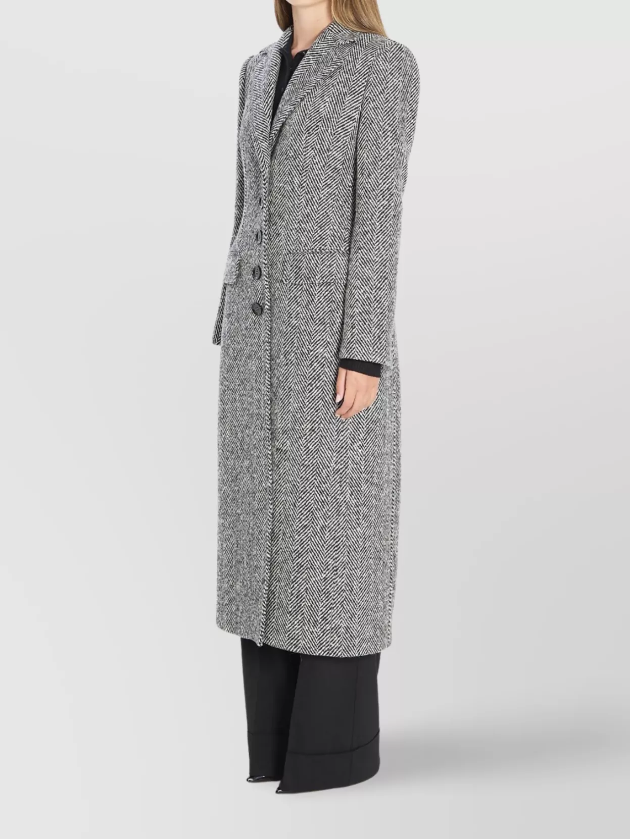 Dolce & Gabbana Chevron Pattern Single-breasted Wool Coat In Gray