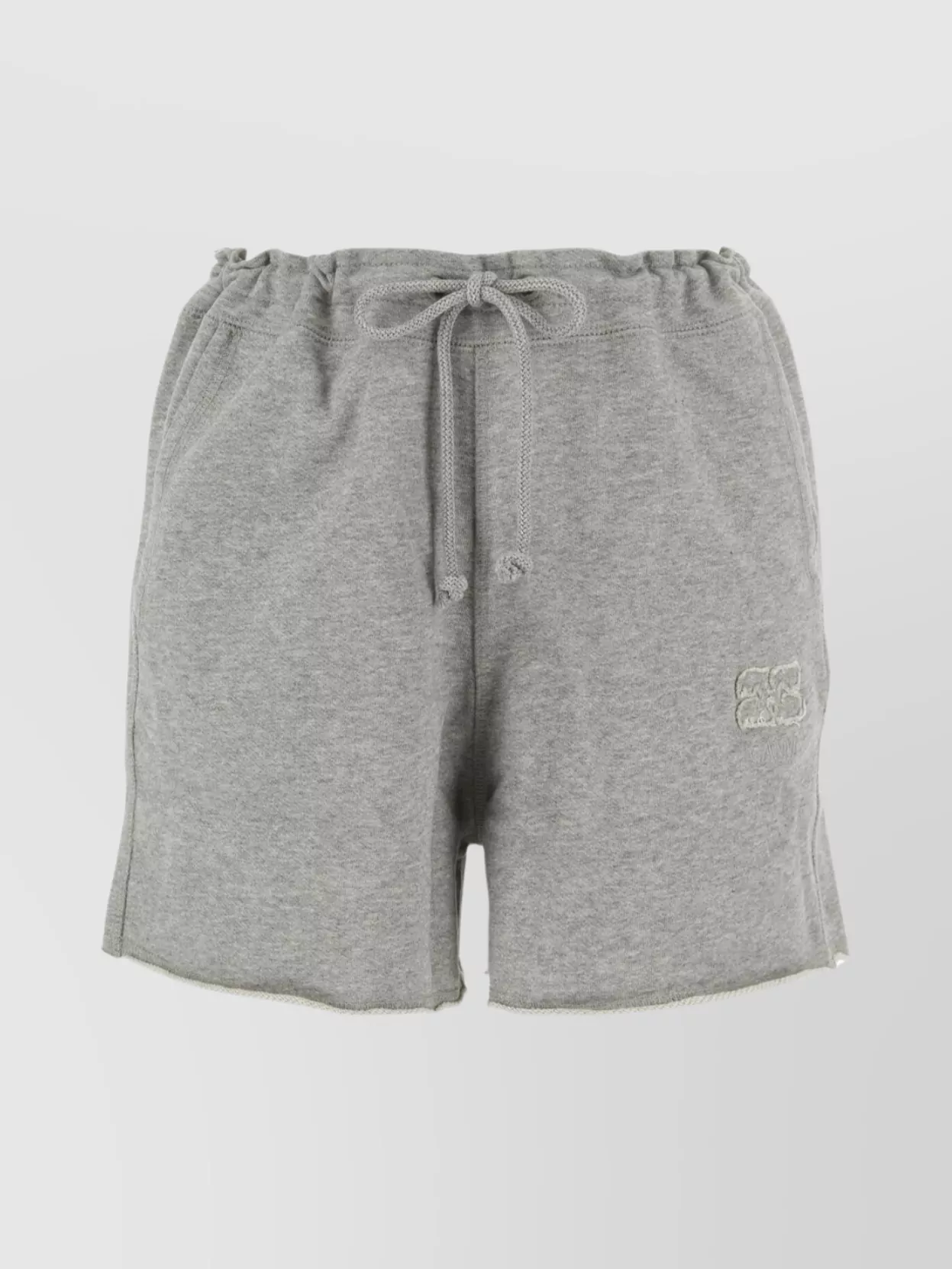 Shop Ganni Organic Cotton Drawstring Shorts With Elasticated Waistband In Grey