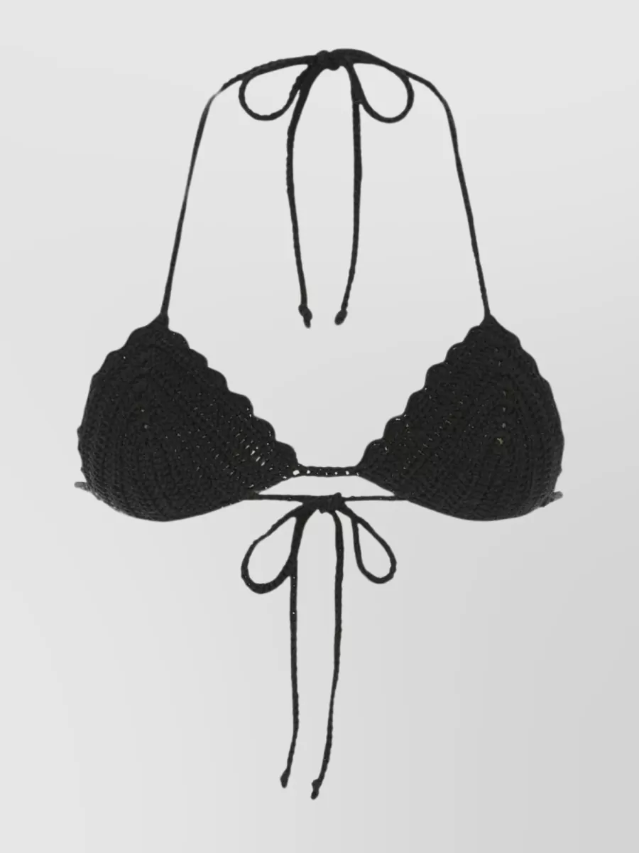 Shop Saint Laurent Textured Knit Triangle Cup Swimwear In Black
