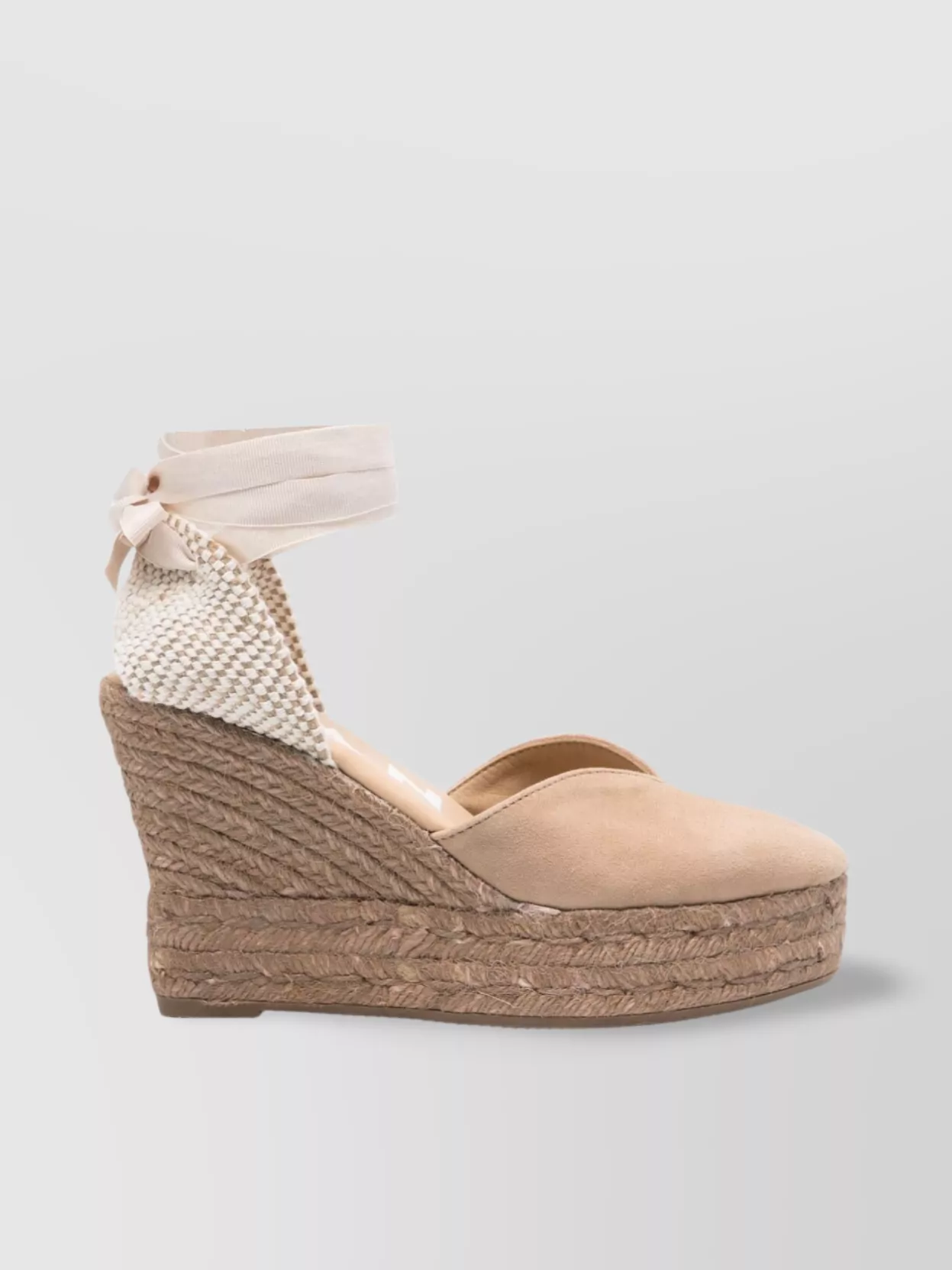 Manebi Canvas Closed Toe Wedge Textured Heel In Brown
