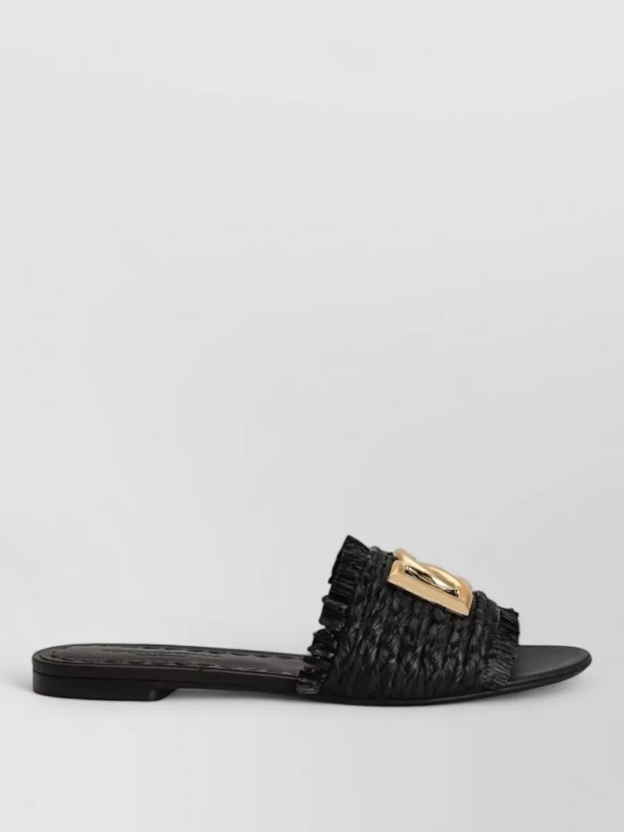 Dolce&Gabbana Leather Raffia Flat Sandals