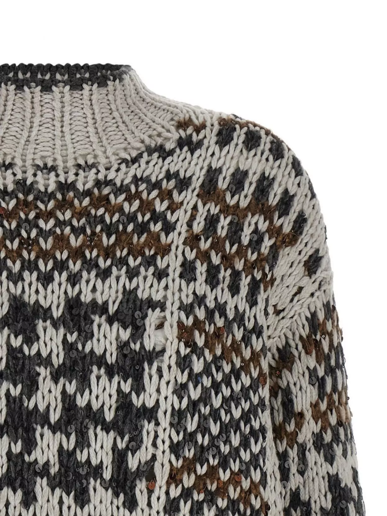 Brunello Cucinelli Chunky Knit Crew Neck Long Sleeve Sweater