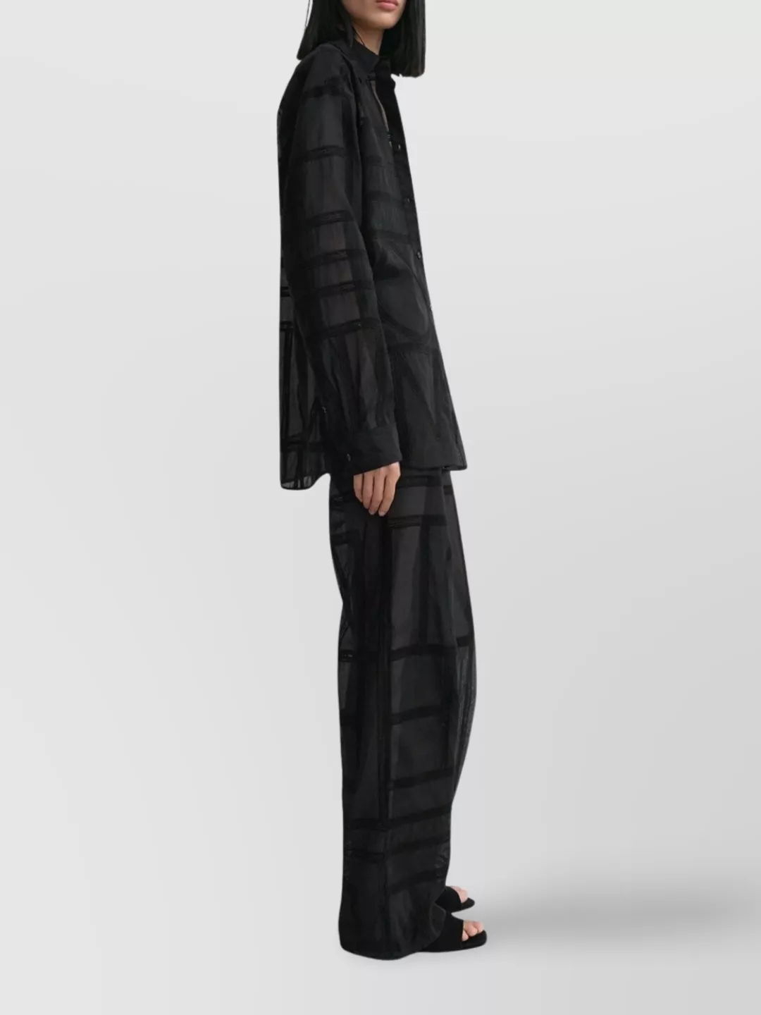 Totême Crochet Shirt Collared Neck Geometric Pattern Sheer