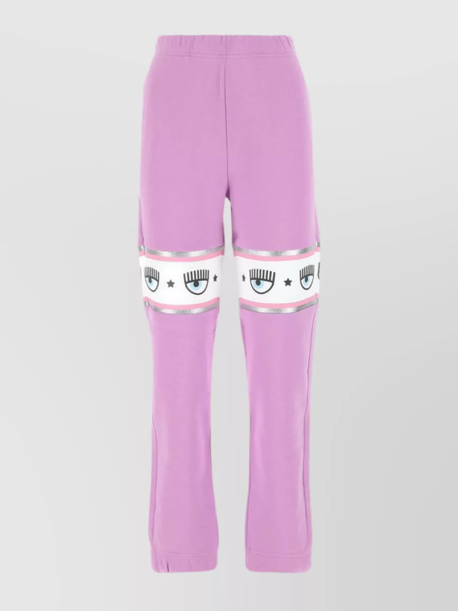 Shop Chiara Ferragni Cotton Joggers With Elastic Waistband And Cropped Length In Purple