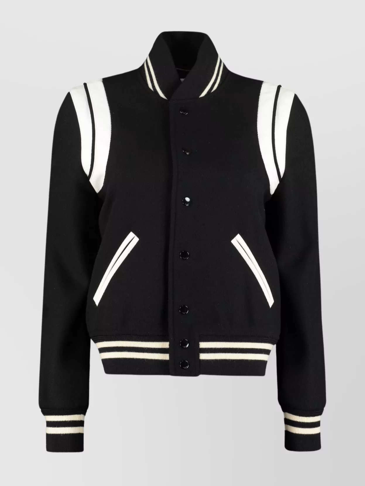SAINT LAURENT STRIPED BOMBER JACKET WITH RIBBED KNIT EDGES