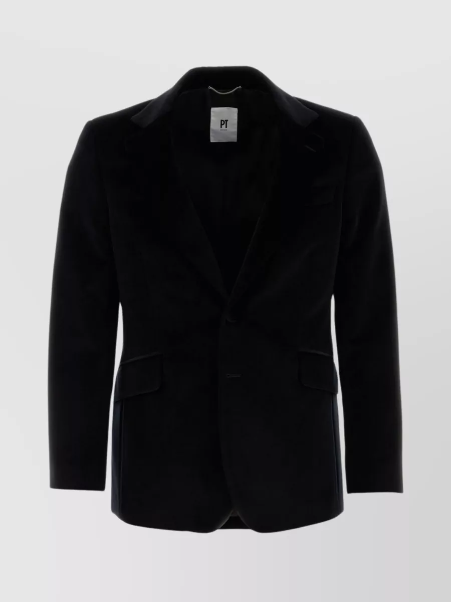 Shop Pt Torino Luxurious Wool Blazer With Velvet Texture In Black