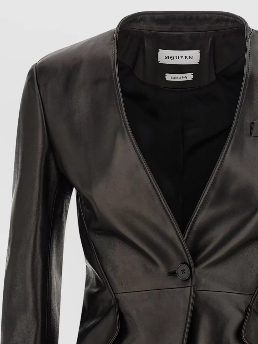Mc Queen Leather Single-Breasted Asymmetric Blazer