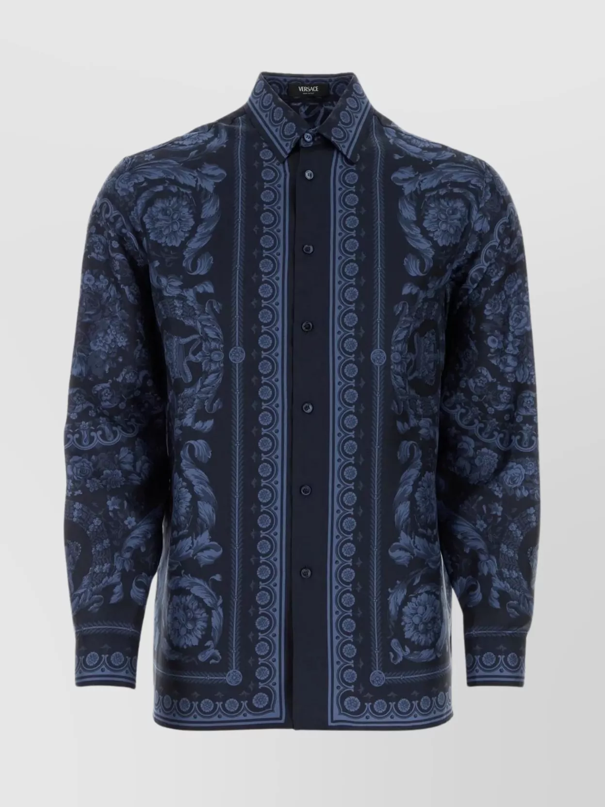 Shop Versace Barocco Print Silk Shirt With Buttoned Angle Cuffs