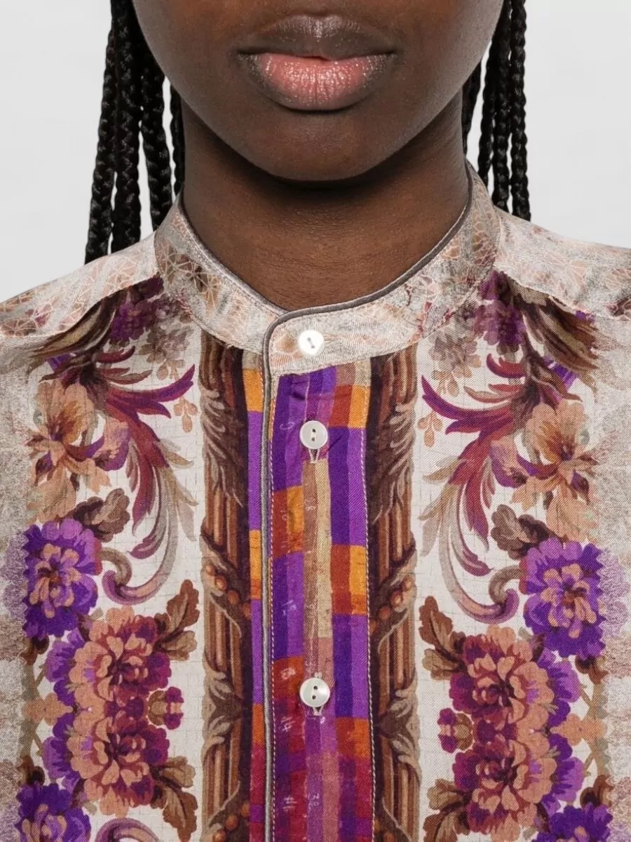 Pierre Louise Mascia Silk Shirt Natural Floral Print