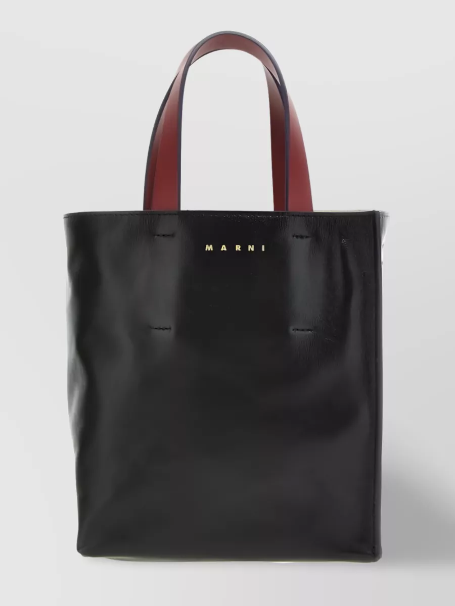 Shop Marni Museo Smooth Grain Leather Tote Bag In Black