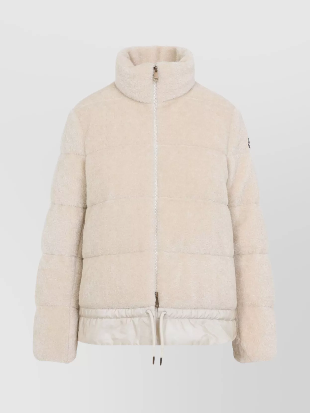 Moncler High Collar Padded Jacket Drawstring Hem In White