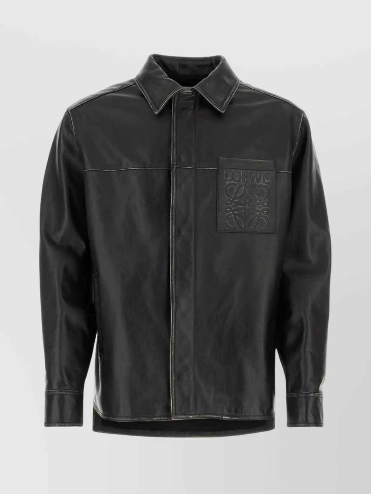 LOEWE LEATHER SHIRT WITH RIBBED CUFFS AND SIDE POCKETS