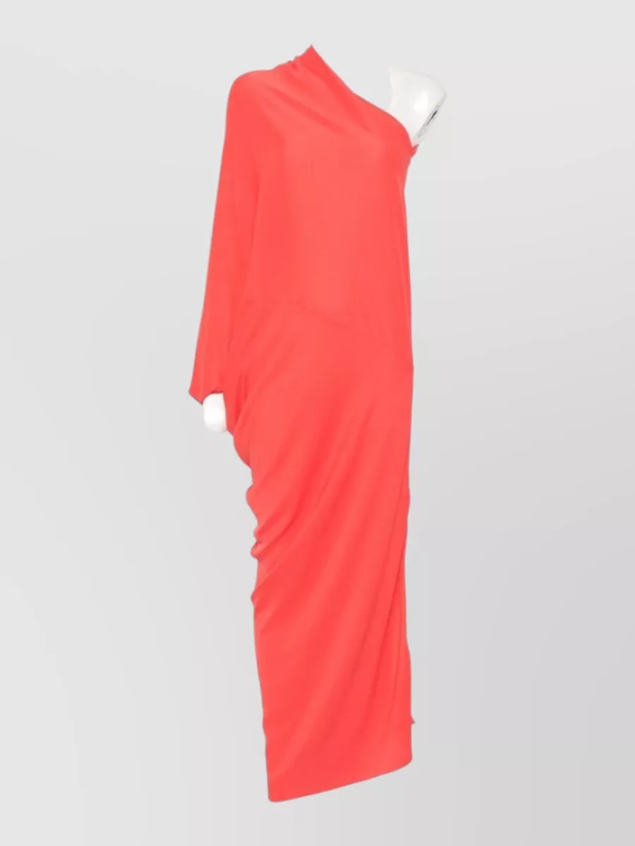 Cortana silk one-shoulder draped-sleeve asymmetric-neck maxi dress