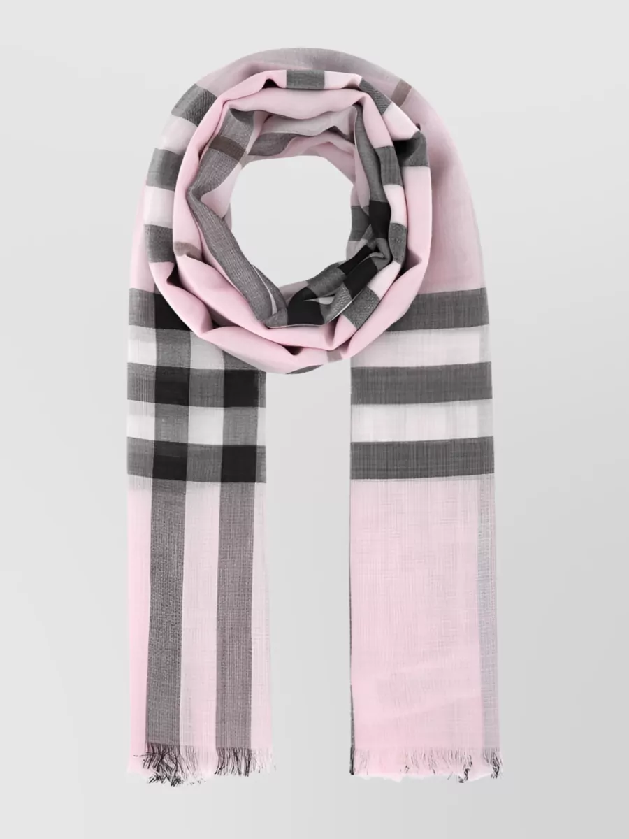 Shop Burberry House Check Wool-silk Blend Scarf In Pink