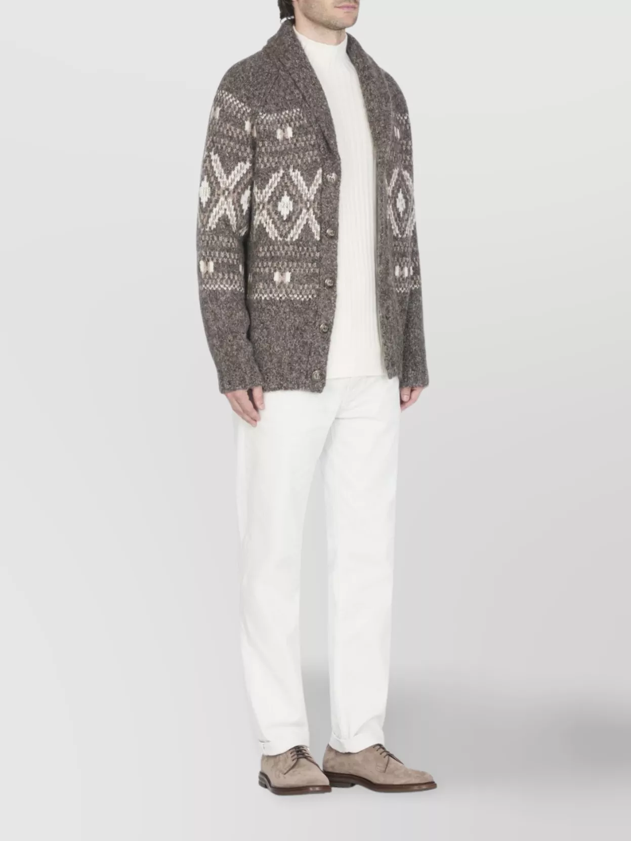 Brunello Cucinelli Ribbed Texture High Neck Sweater In White