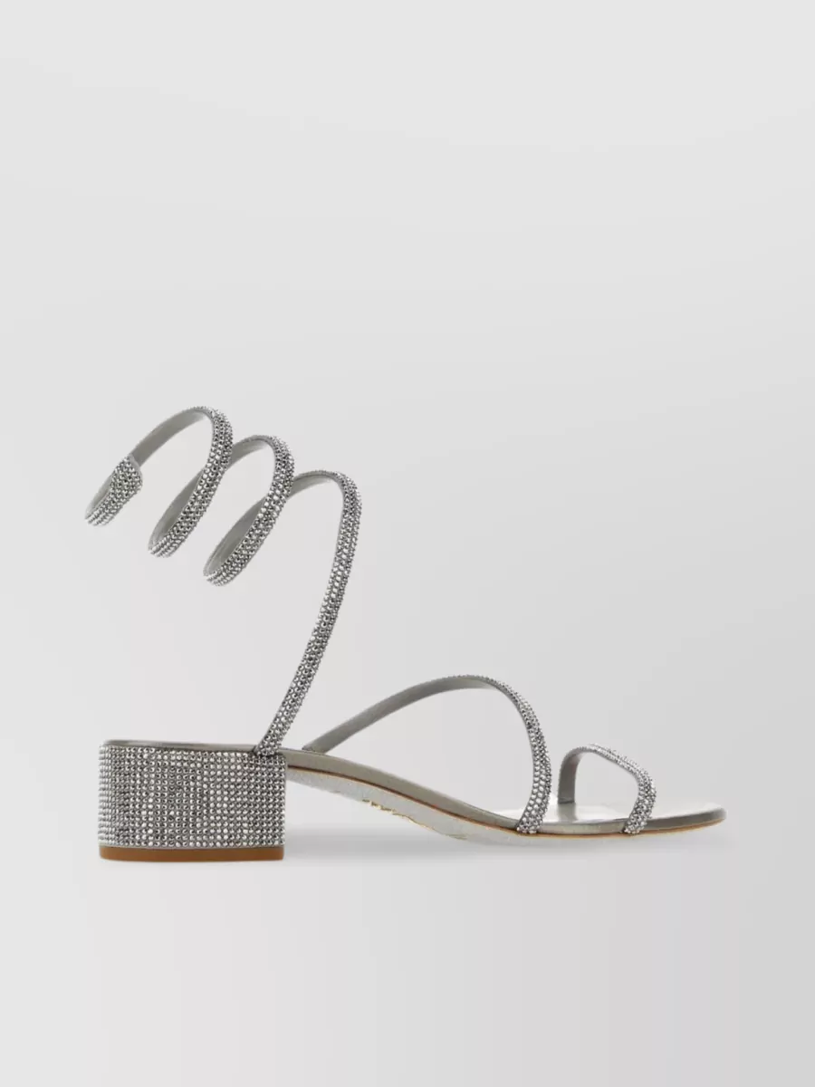 Shop René Caovilla Cleo Spiral Elastic Ankle Sandals In Grey
