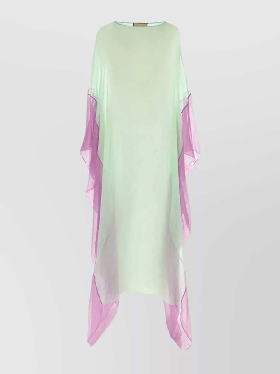 Shop Gucci Silk Caftan With Sheer Overlay And Asymmetric Hem In Pastel