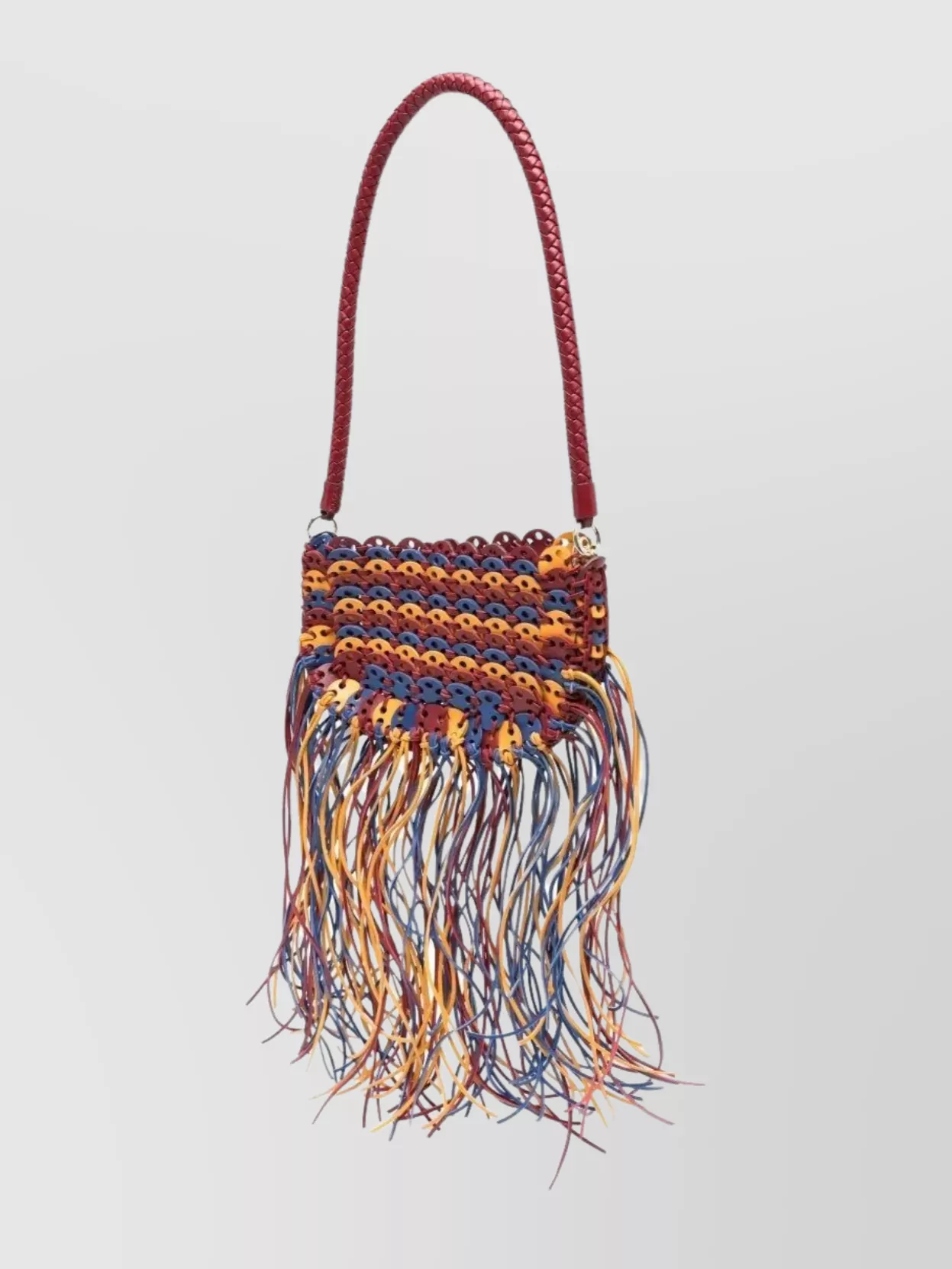 Paco Rabanne Leather Fringe Shoulder Bag With Braided Handle