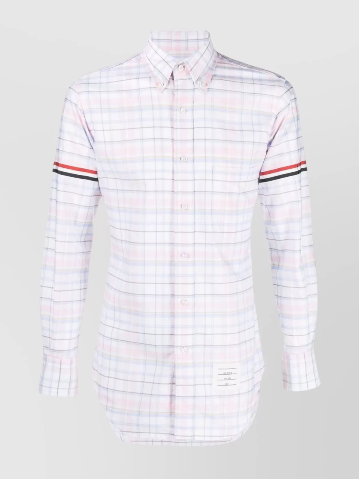 Shop Thom Browne Checked Shirt With Classic Collar And Side Stripe Detailing In White