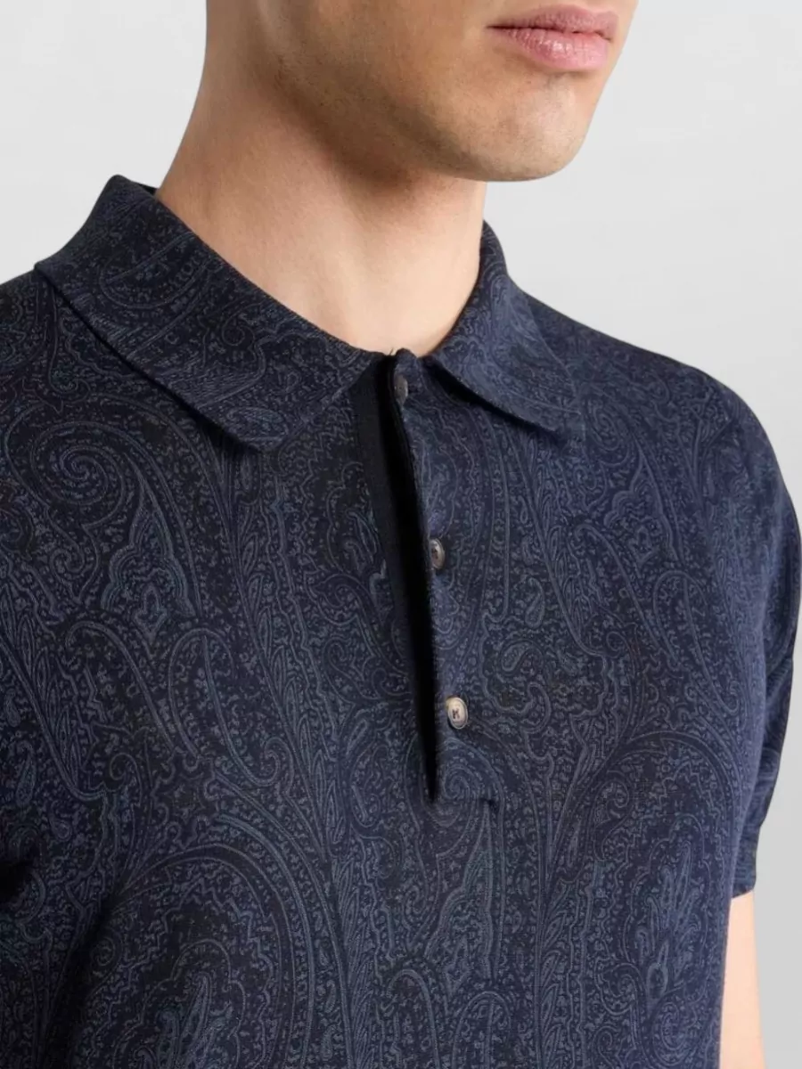 Etro Silk Cotton Paisley Floral Print Short-Sleeve Polo Shirt