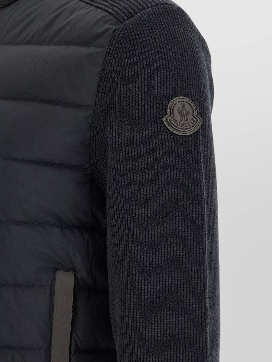 Moncler Wool Cashmere Ribbed Padded Zip Up Cardigan