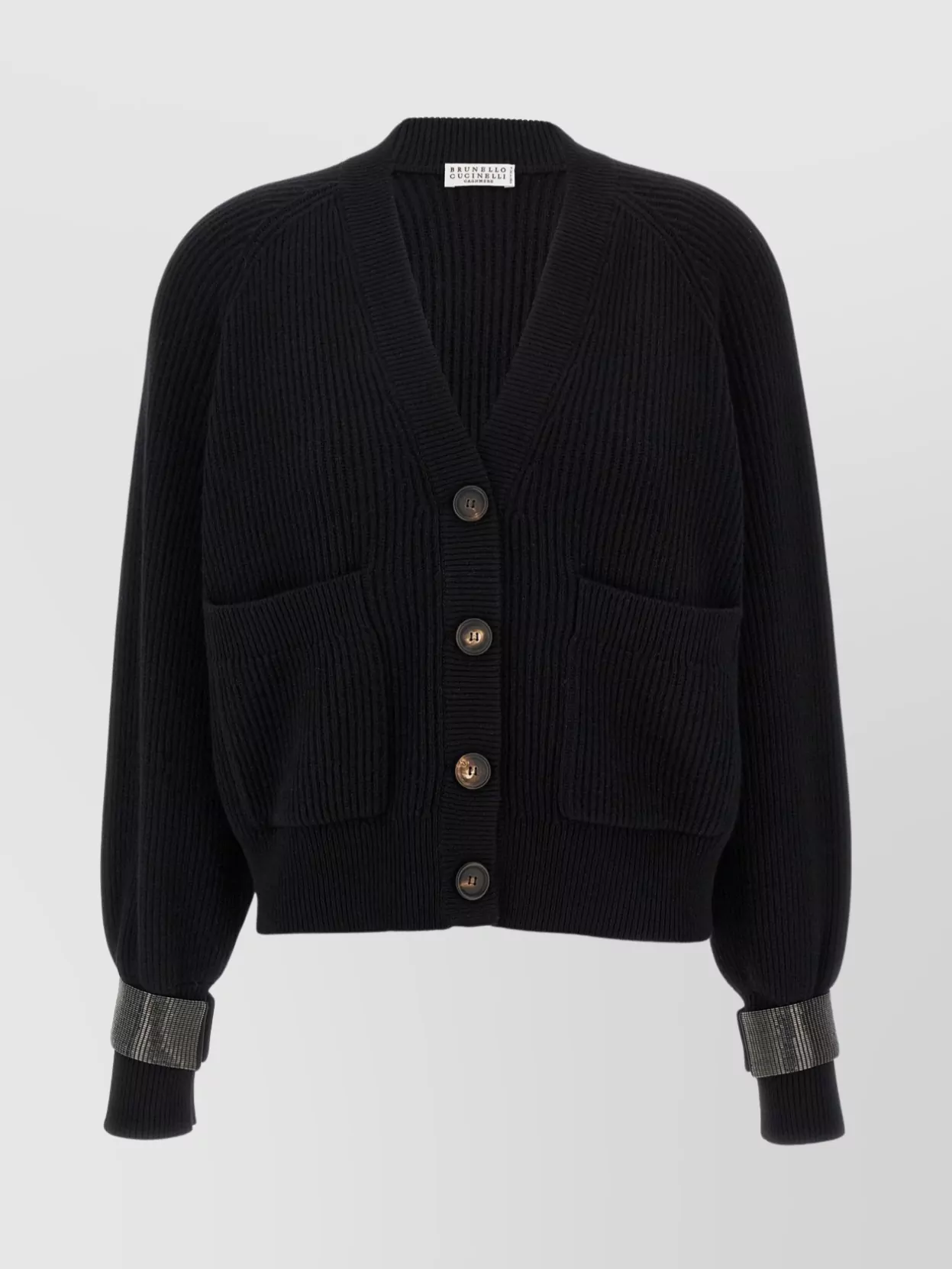 Brunello Cucinelli Ribbed Texture Cardigan With Contrasting Cuffs In Black