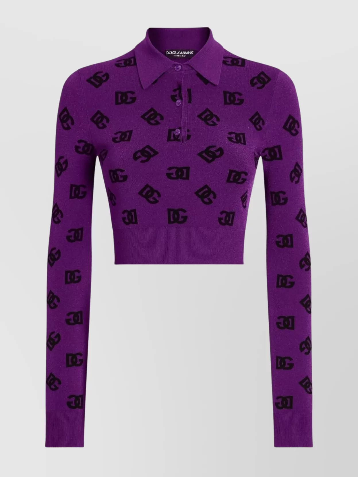 Dolce&Gabbana Jacquard Viscose Long-Sleeve Polo Top