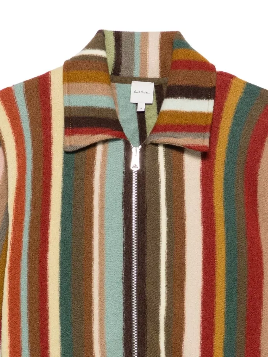 Paul Smith Striped Merino Wool Zip Cardigan