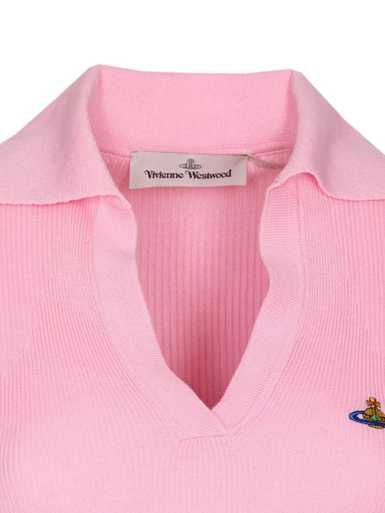 Vivienne Westwood Long Sleeve Collared Polo Top Ribbed Texture
