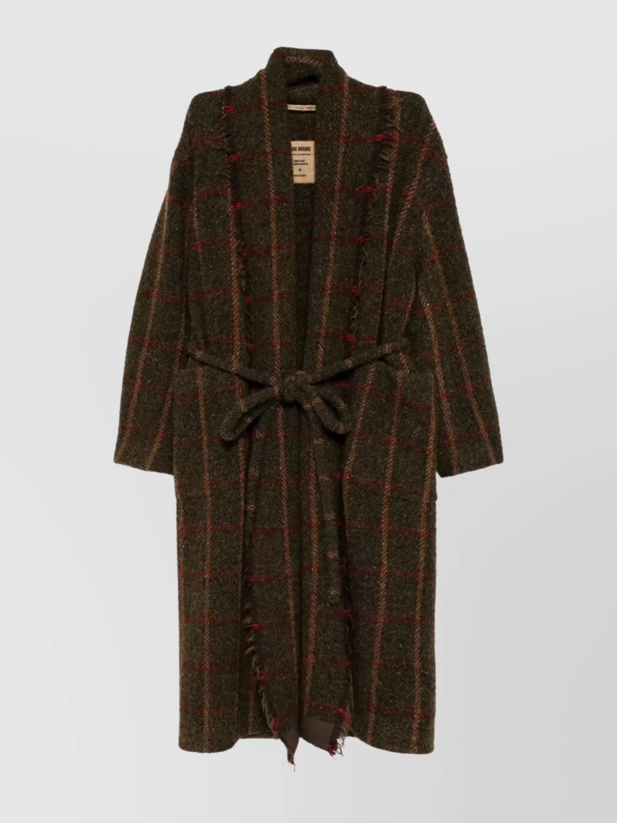 Uma Wang Waist Belted Checked Pattern Long Sleeves Coat In Brown