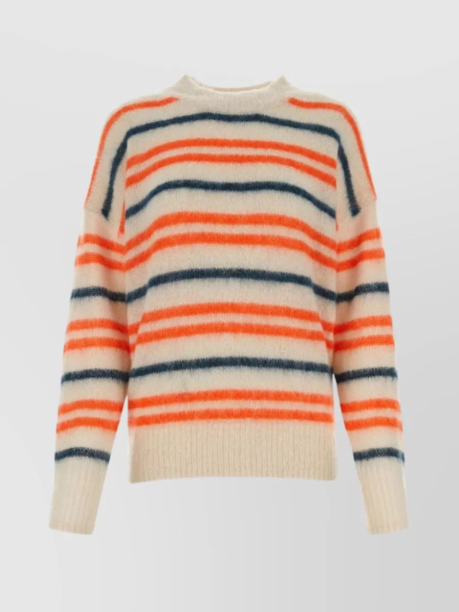 Shop Isabel Marant Étoile Striped Mohair Blend Crewneck Sweater In Cream