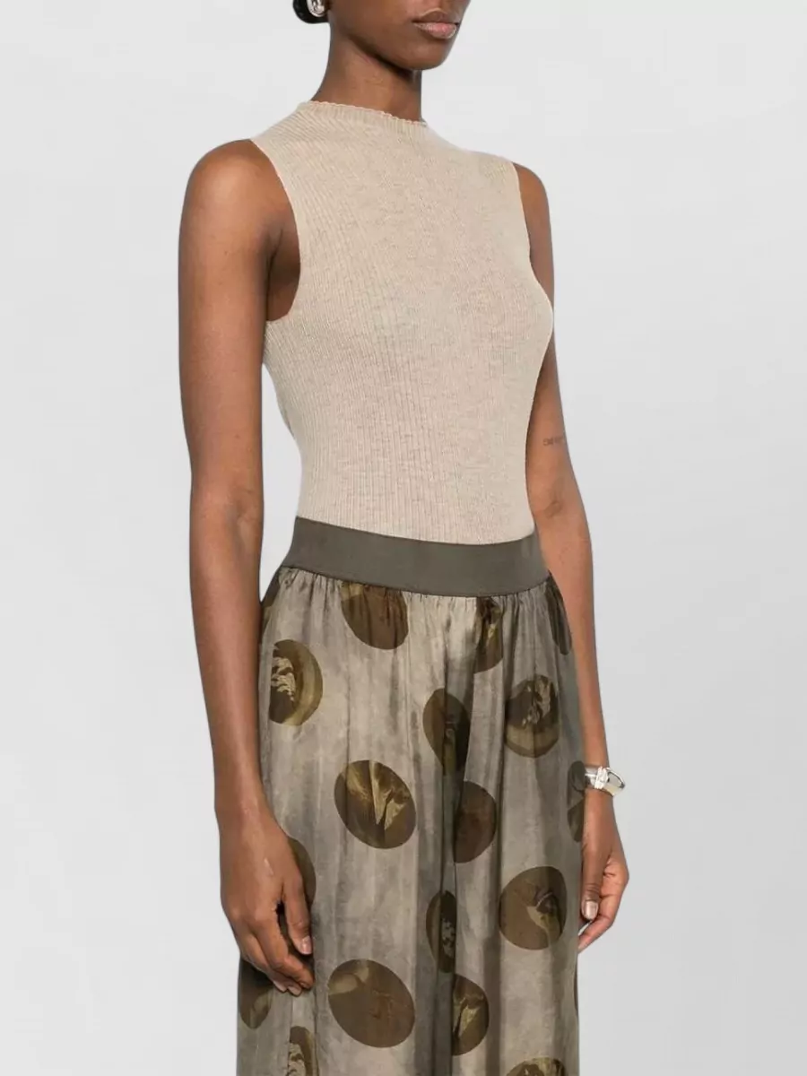 Uma Wang Ribbed Sleeveless Top Crew Neck Scalloped