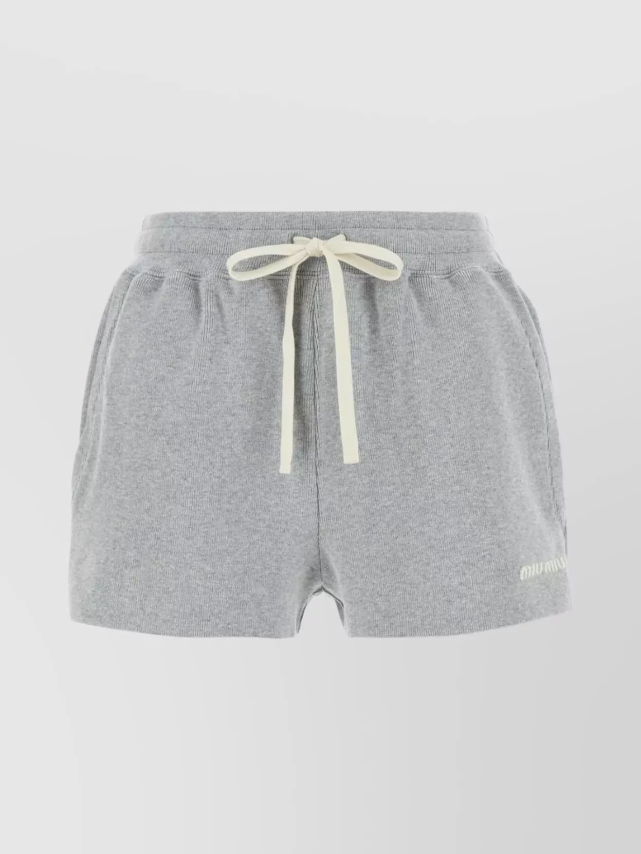 Miu Miu Cotton Shorts With Drawstring And Elastic Waistband In Gray