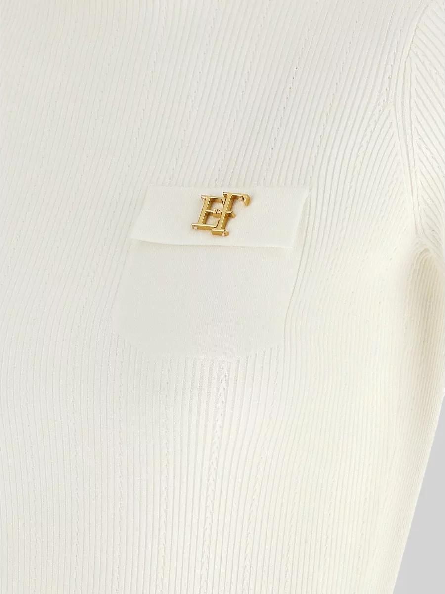 Elisabetta Franchi Silk Ribbed Turtleneck Long-Sleeve Top