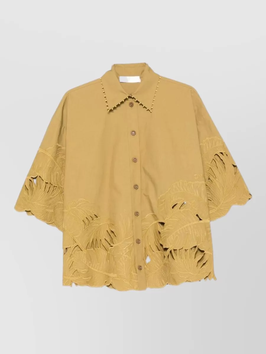 Zimmermann embroidered cotton short-sleeve shirt