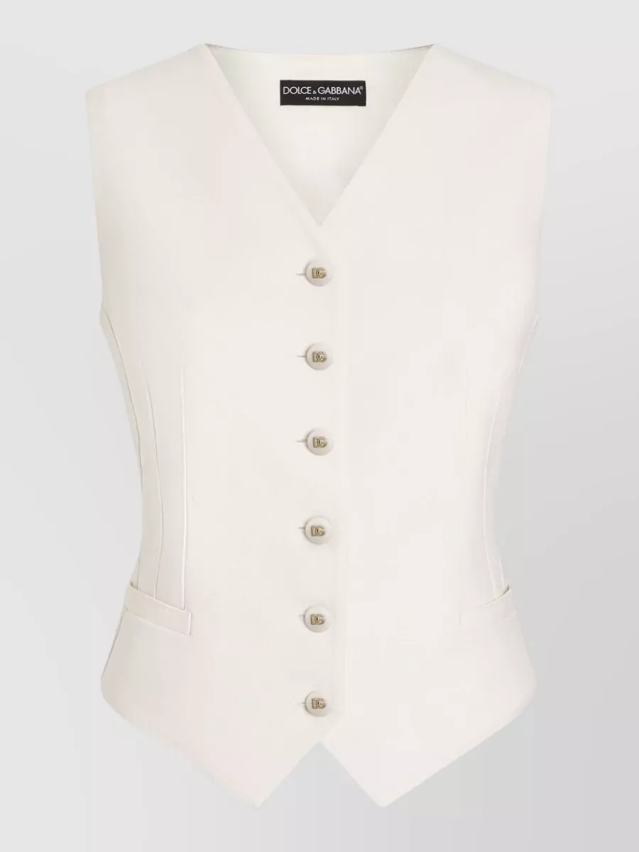 Dolce & Gabbana Tailored V Neck Sleeveless Silk Vest In White