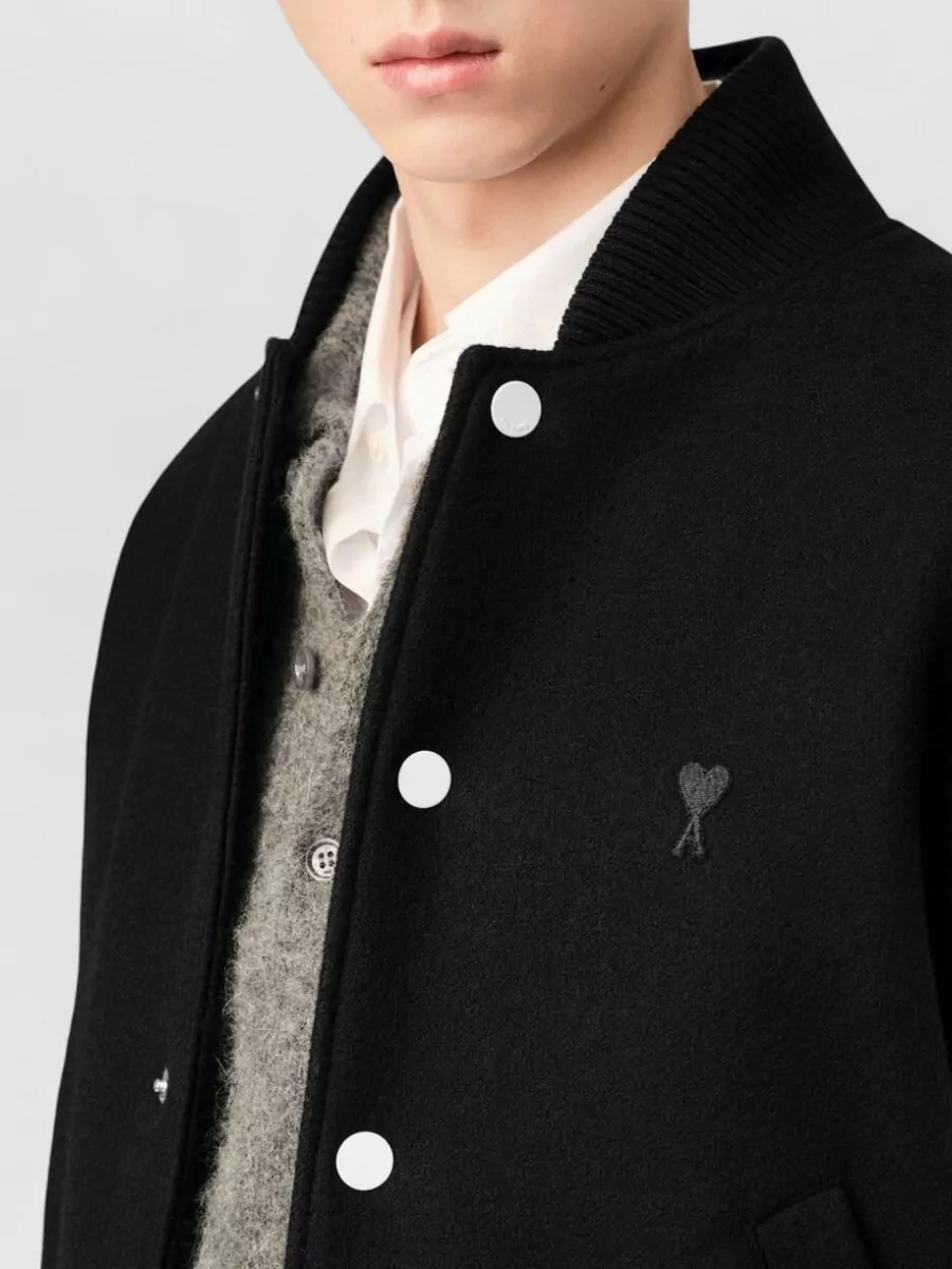 Ami Paris Wool And Leather Bomber Jacket