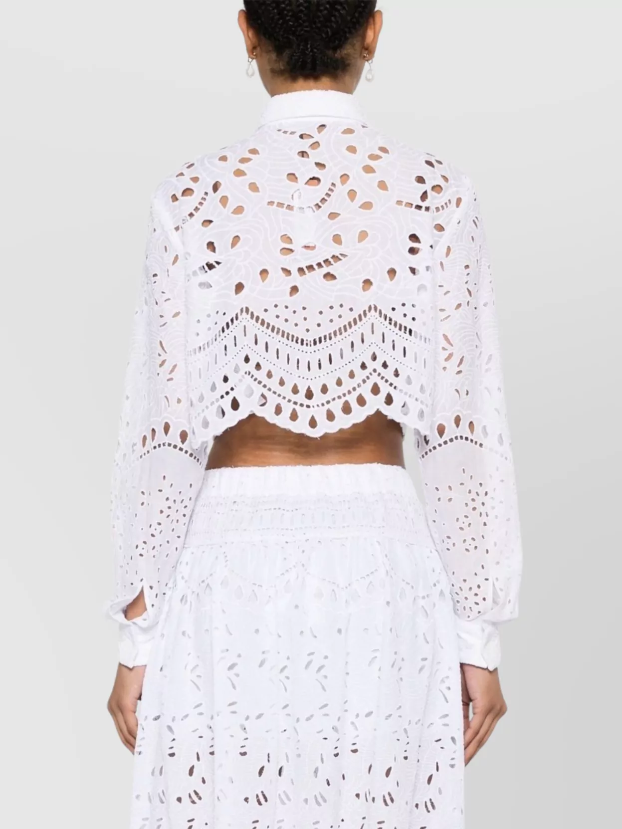 Ermanno Scervino Lace Long-sleeve Cropped Shirt With Scalloped Hem