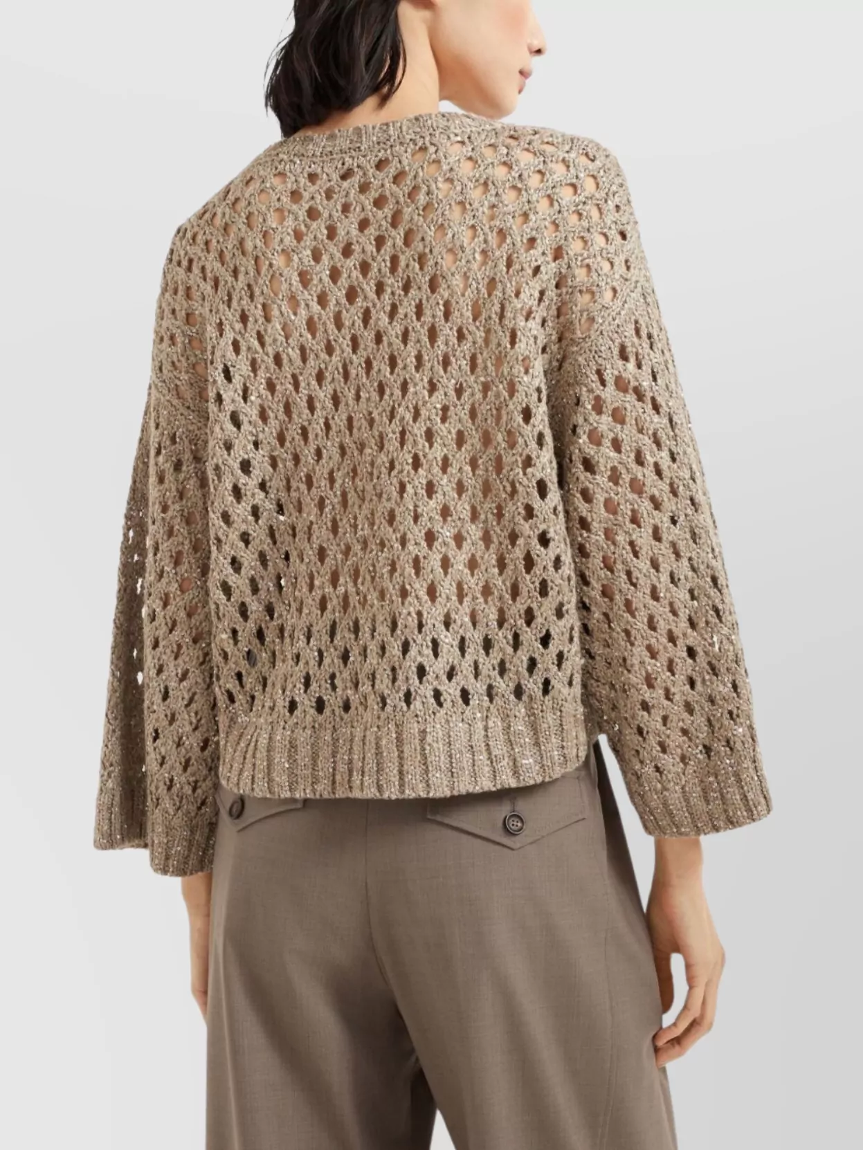 Brunello Cucinelli Cropped Open-Knit Crewneck Sweater