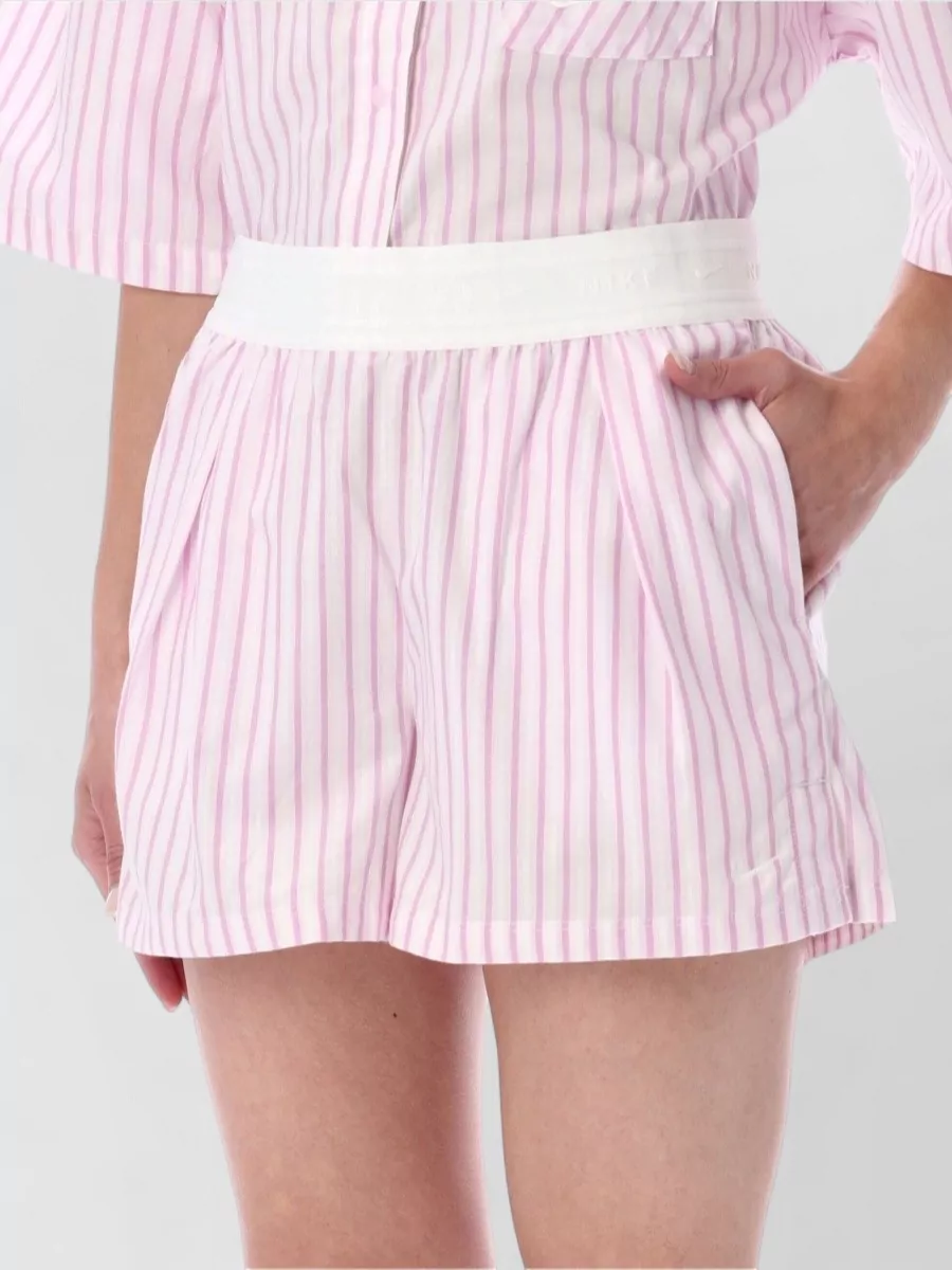 Nike Striped Cotton Mid-Rise Pleated Shorts