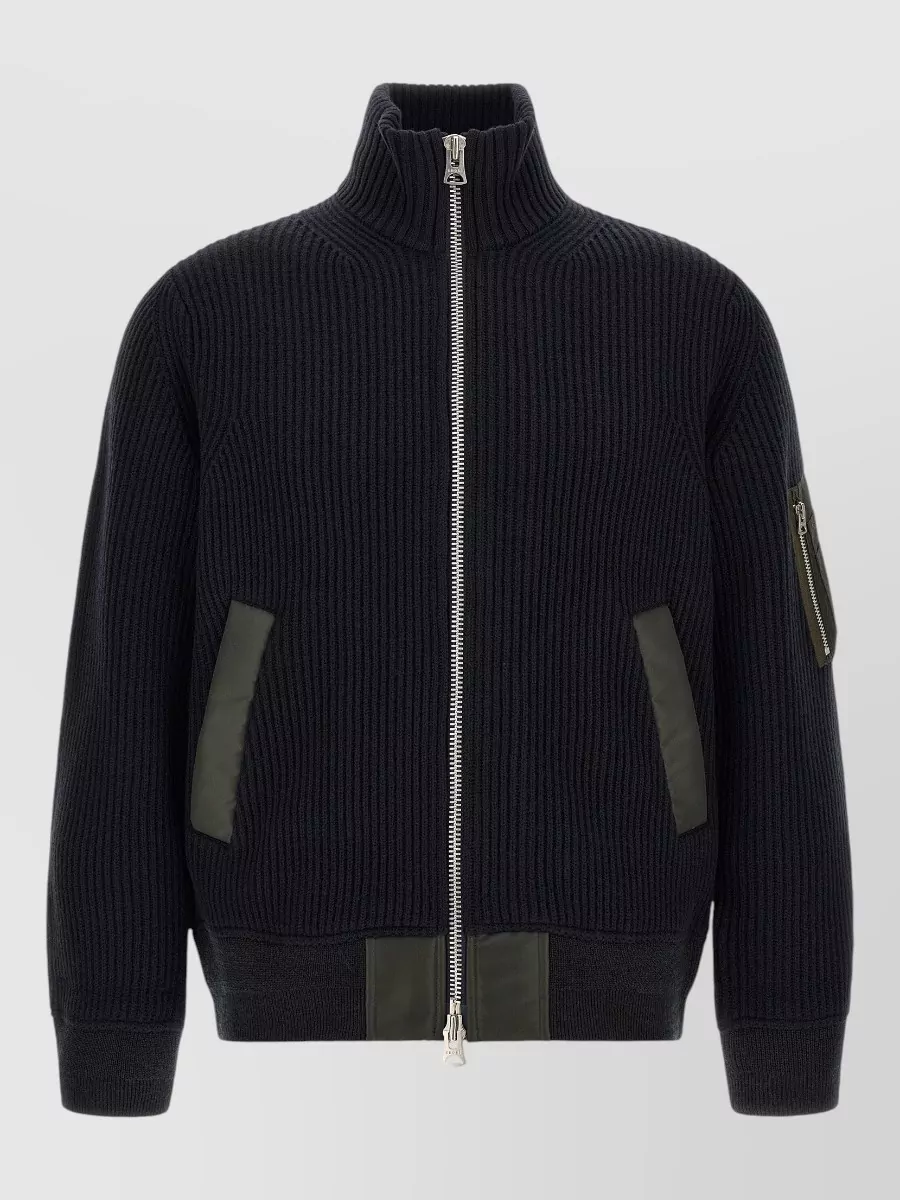Sacai wool ribbed zip-up jumper