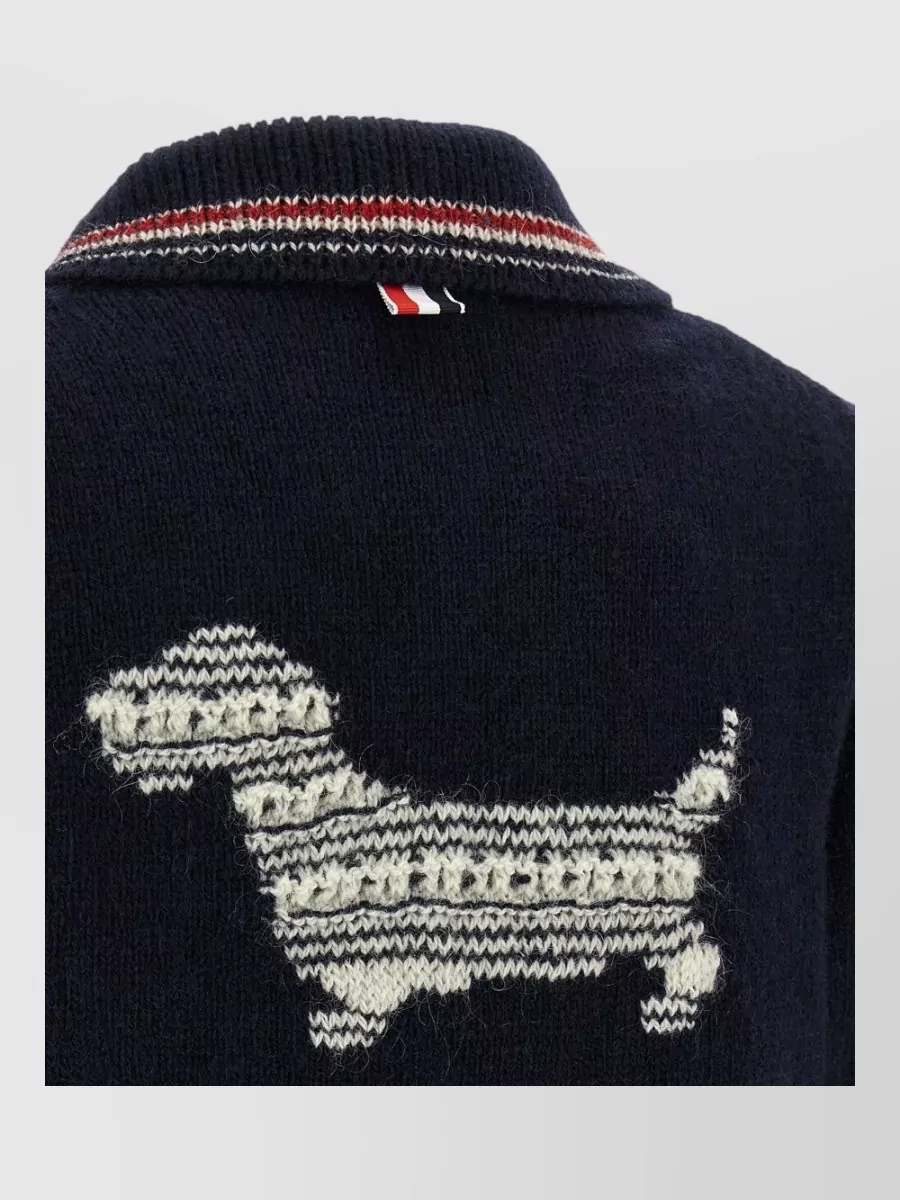 Thom Browne Wool Mohair Pointelle Knit Polo Cardigan