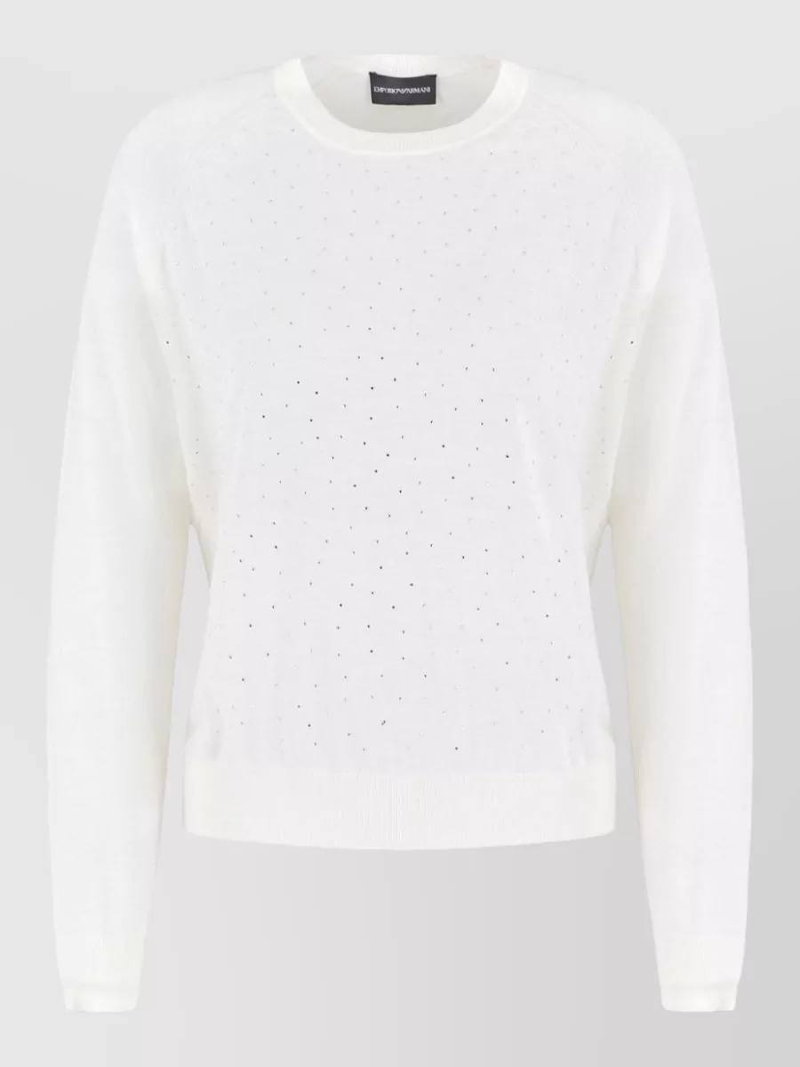 Emporio Armani Virgin Wool Fine-Knit Rhinestone-Embellished Crew-Neck Jumper