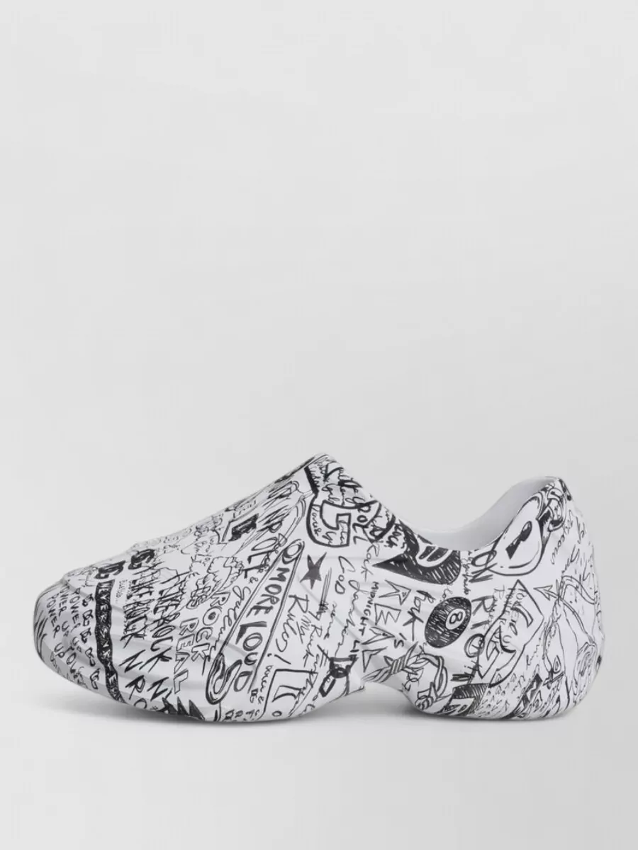 Dolce&Gabbana Leather Graffiti-Print Slip-On Sneakers
