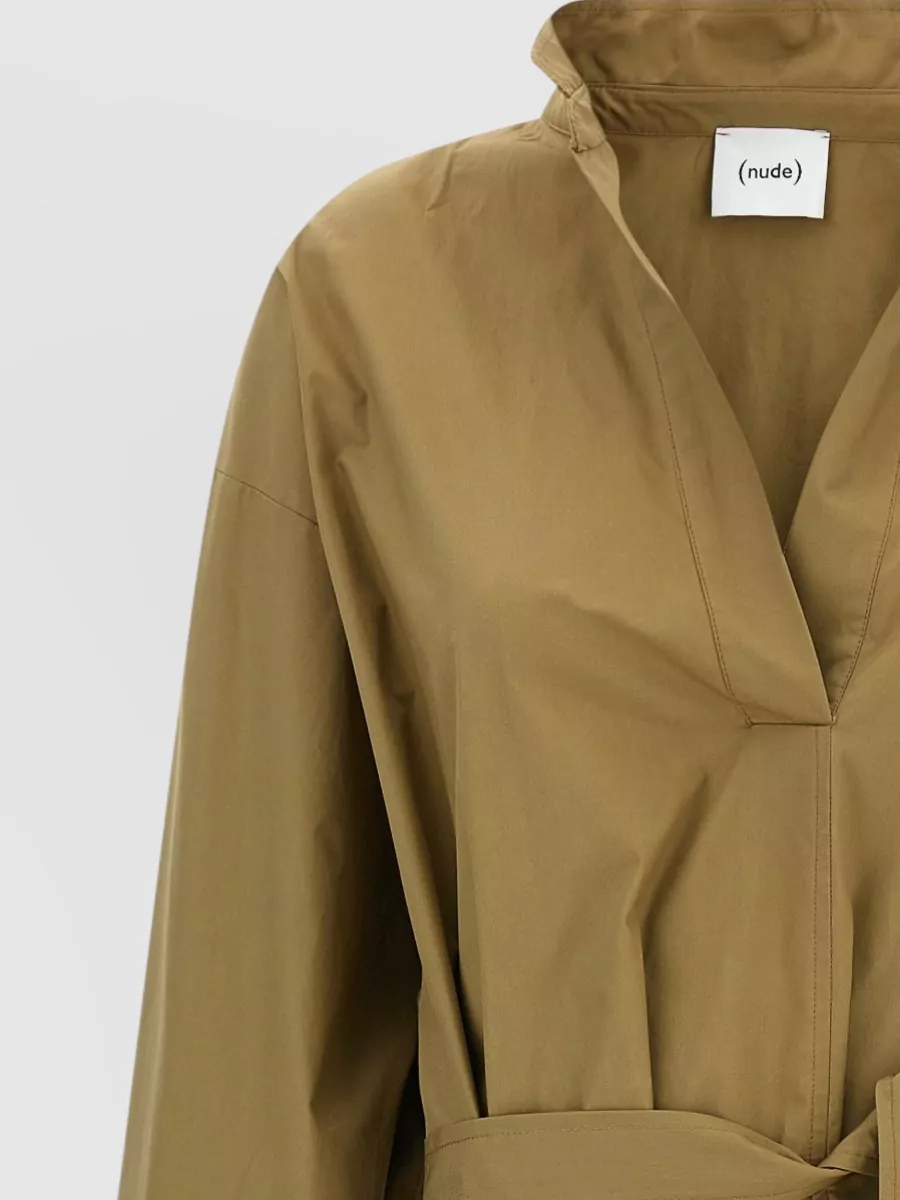Nude Cotton Belted Midi Shirt Dress