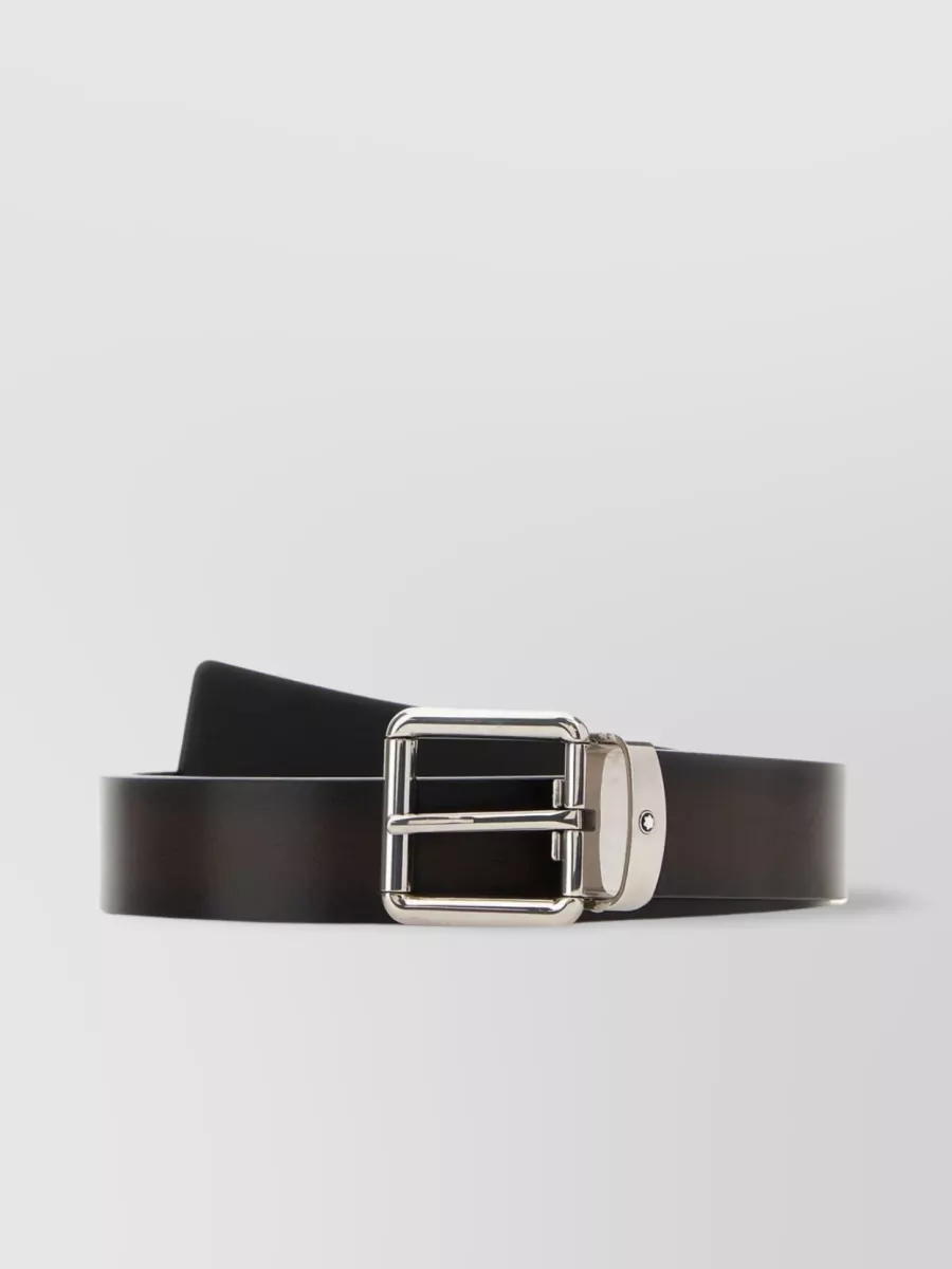 Shop Montblanc Polished Leather Belt With Silver-tone Buckle In Brown