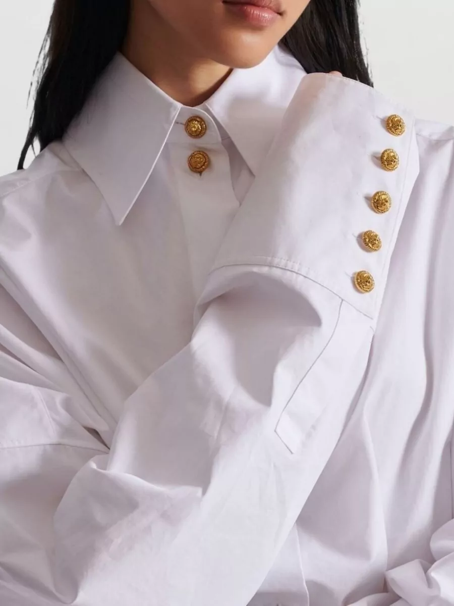 Balmain Knee Length Dress Poplin Pleated Collar Cuffs