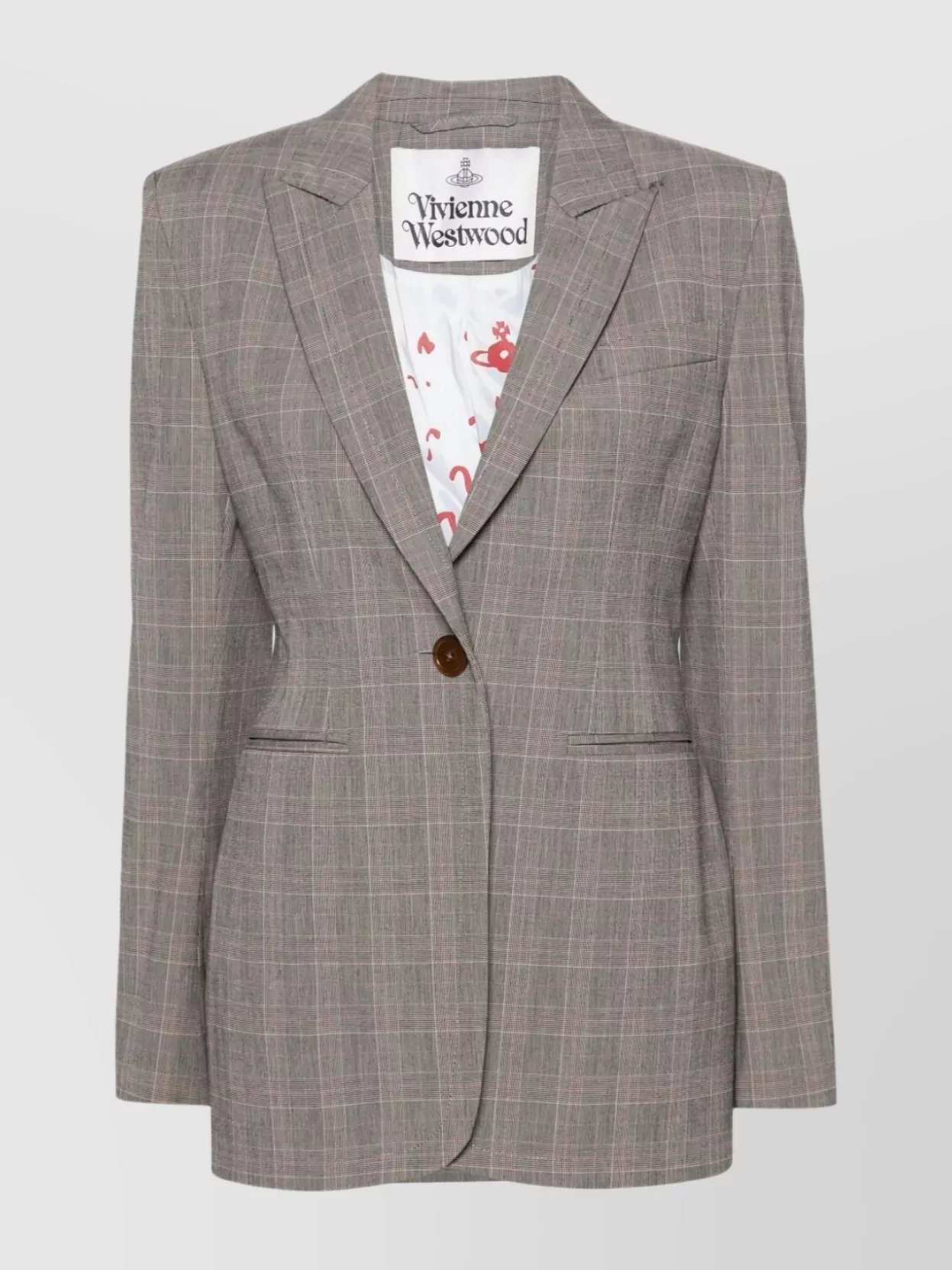 Shop Vivienne Westwood Checkered Structured Blazer With Peak Lapels In Grey