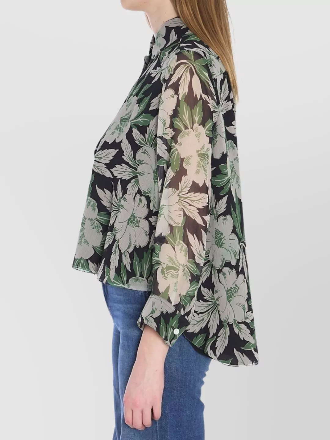 Loewe Sheer Floral Print Silk Shirt With Ruffle Cuffs