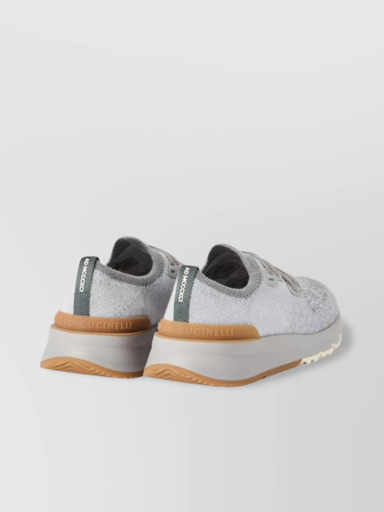 Brunello Cucinelli Grey Knit Sneakers With Contrast Heel Tab